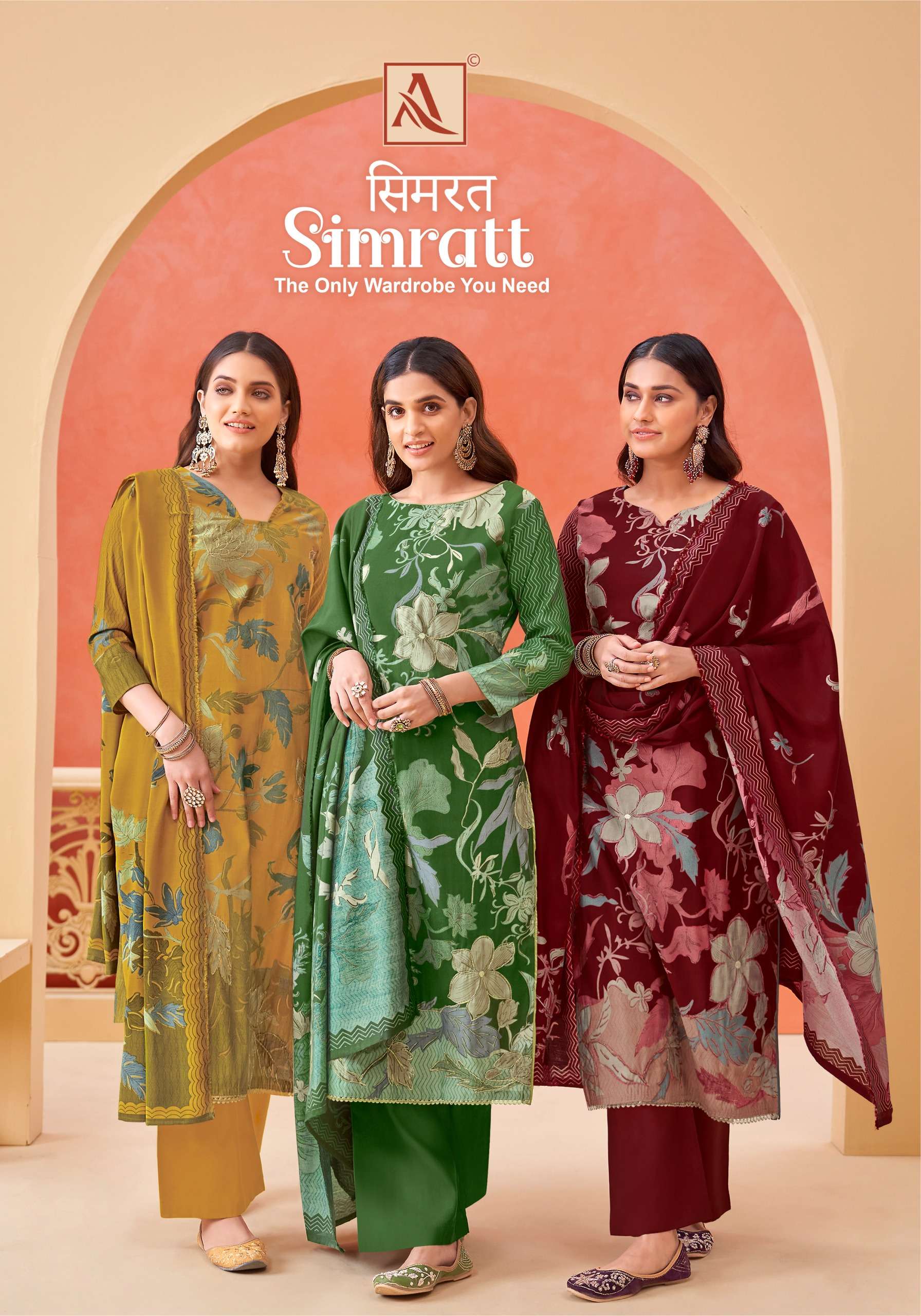 ALOK SUITS SIMRATT VISCOSE PRINT WITH FANCY WORK SUIT