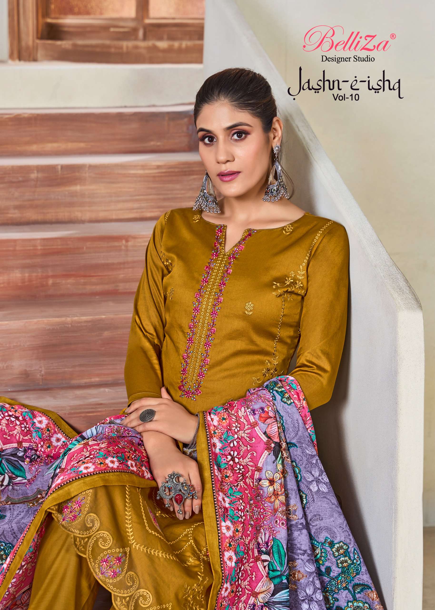 BELLIZA DESIGNER STUDIO JASHN E ISHQ VOL 10 JAM COTTON FANCY WORK SUIT
