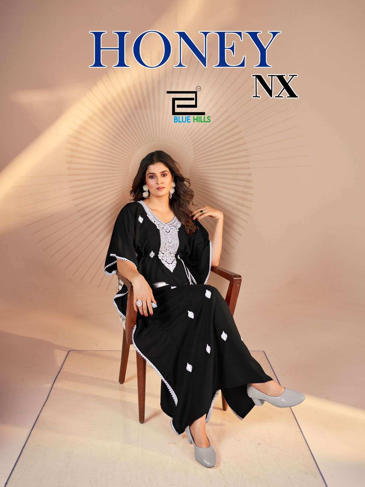 BLUE HILLS HONEY NX FANCY WORK PARTY WEAR KAFTAN