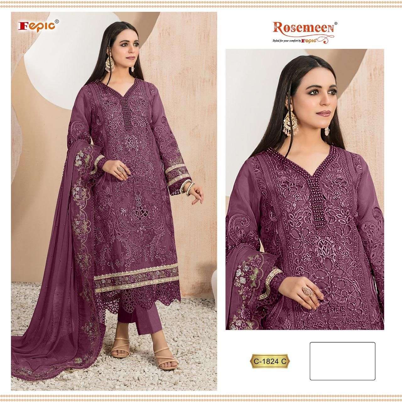 FEPIC ROSEMEEN C 1824 ORGANZA EMBROIDERED PAKISTANI SUIT