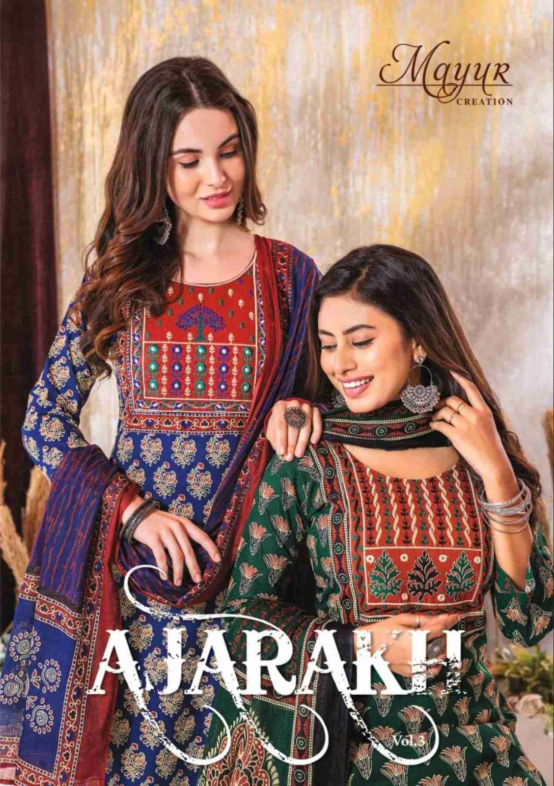 MAYUR CREATION AJARAKH VOL 3 COTTON PRINT KURTI COMBO SET 