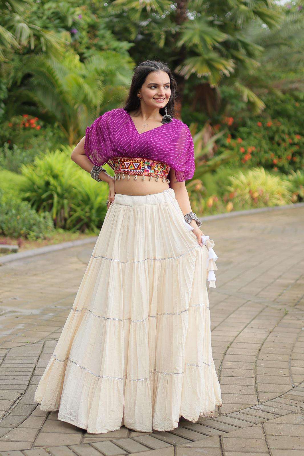 MF NAVRATRI WEAR LEHERIYA PRINT TOP WITH SKIRT SET