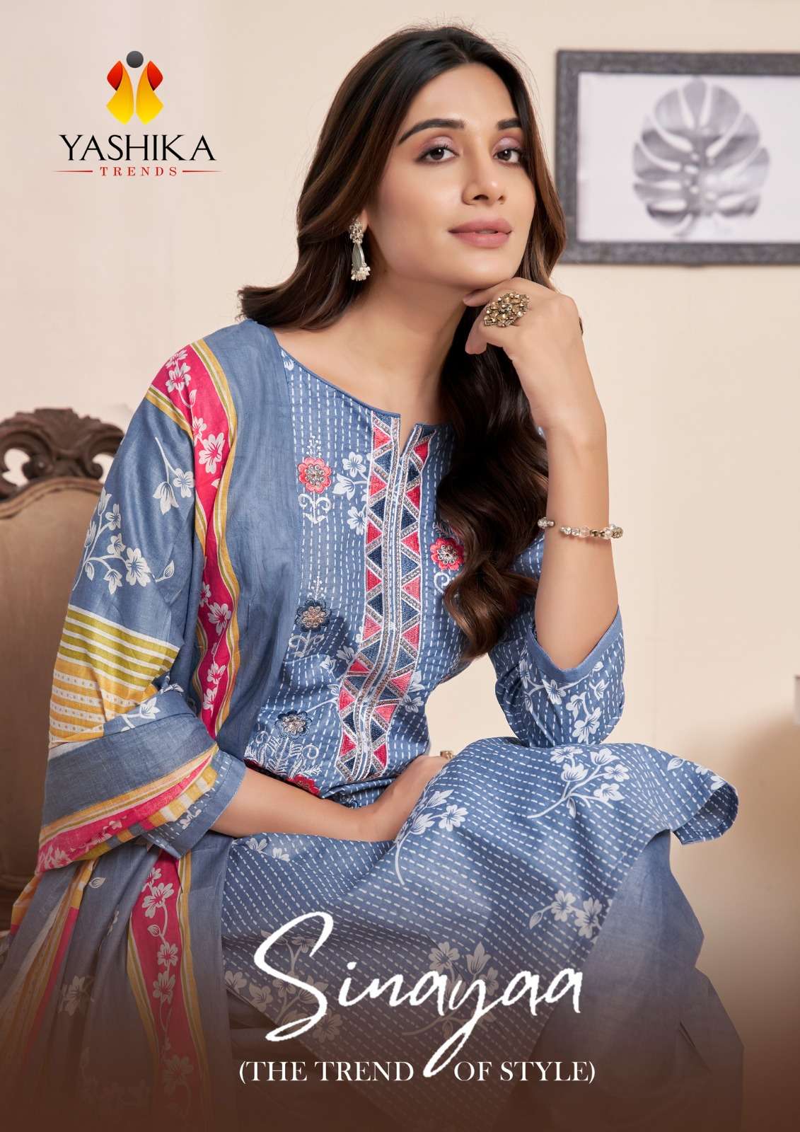 YASHIKA TRENDS SIMAYAA COTTON PRINTED WITH FANCY WORK SUIT