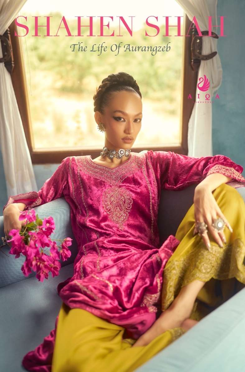 AIQA SHAHEN SHAH VELVET DESIGNER HEAVY FESTIVE WEAR SUIT