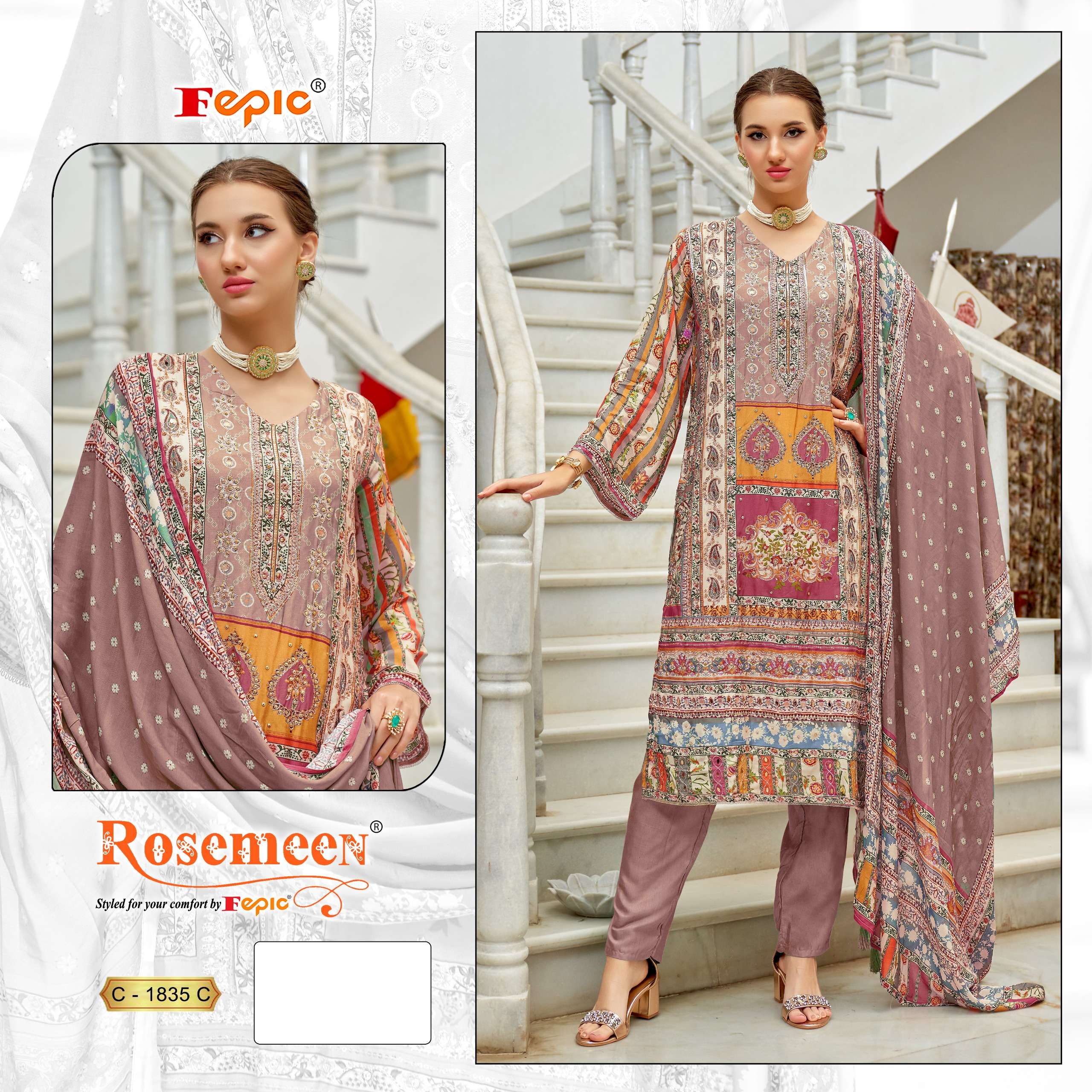 FEPIC ROSEMEEN  C 1835 MUSLIN DIGITAL PRINTED WITH DESIGNER WORK SUIT