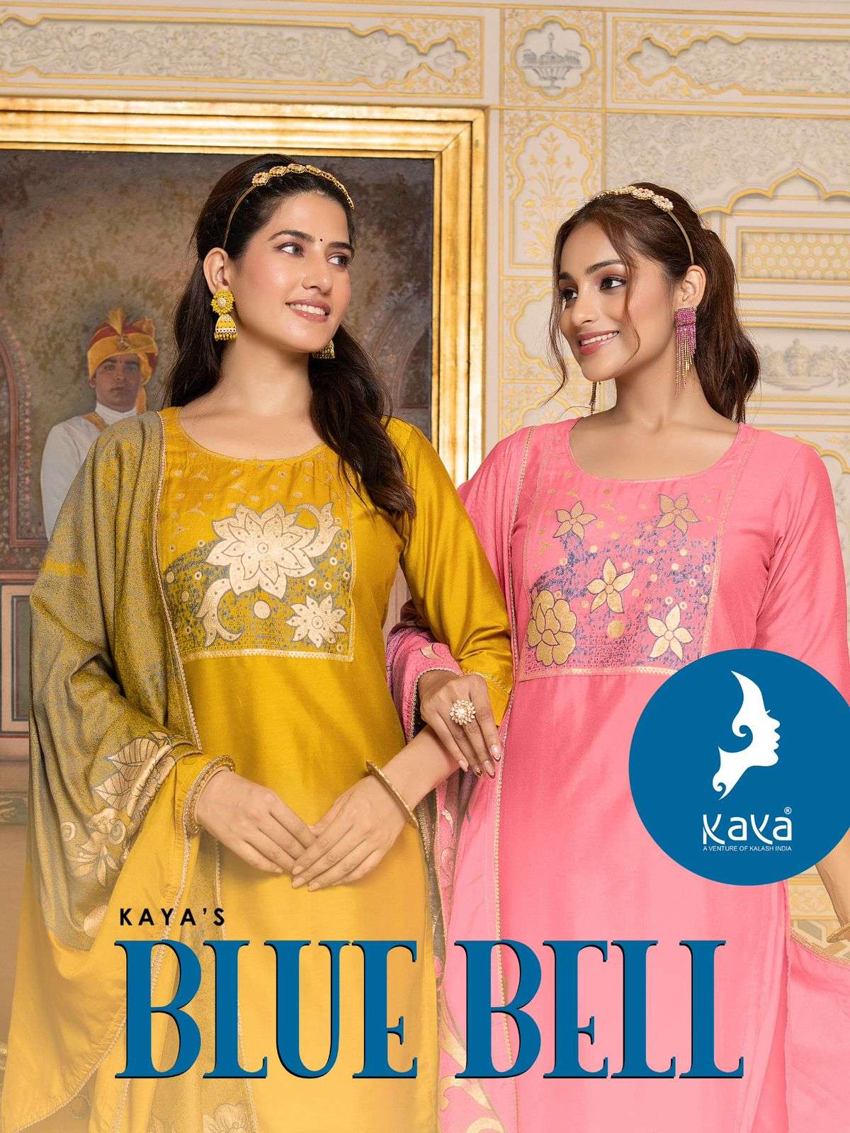 KAYA BLUE BELL JACQUARD DESIGNER FANCY KURTI COMBO SET 