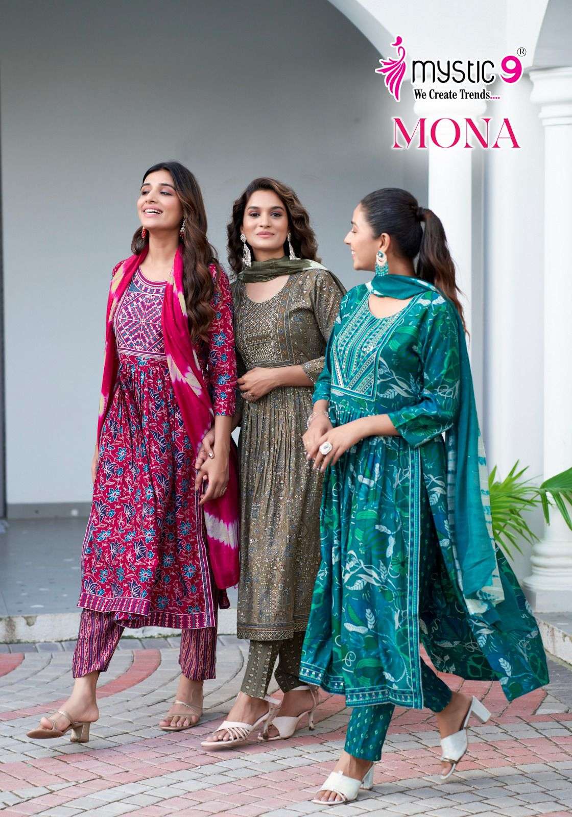 MYSTIC 9 MONA VOL 1 NYRA CUT PATTERN FANCY KURTI COMBO SET 