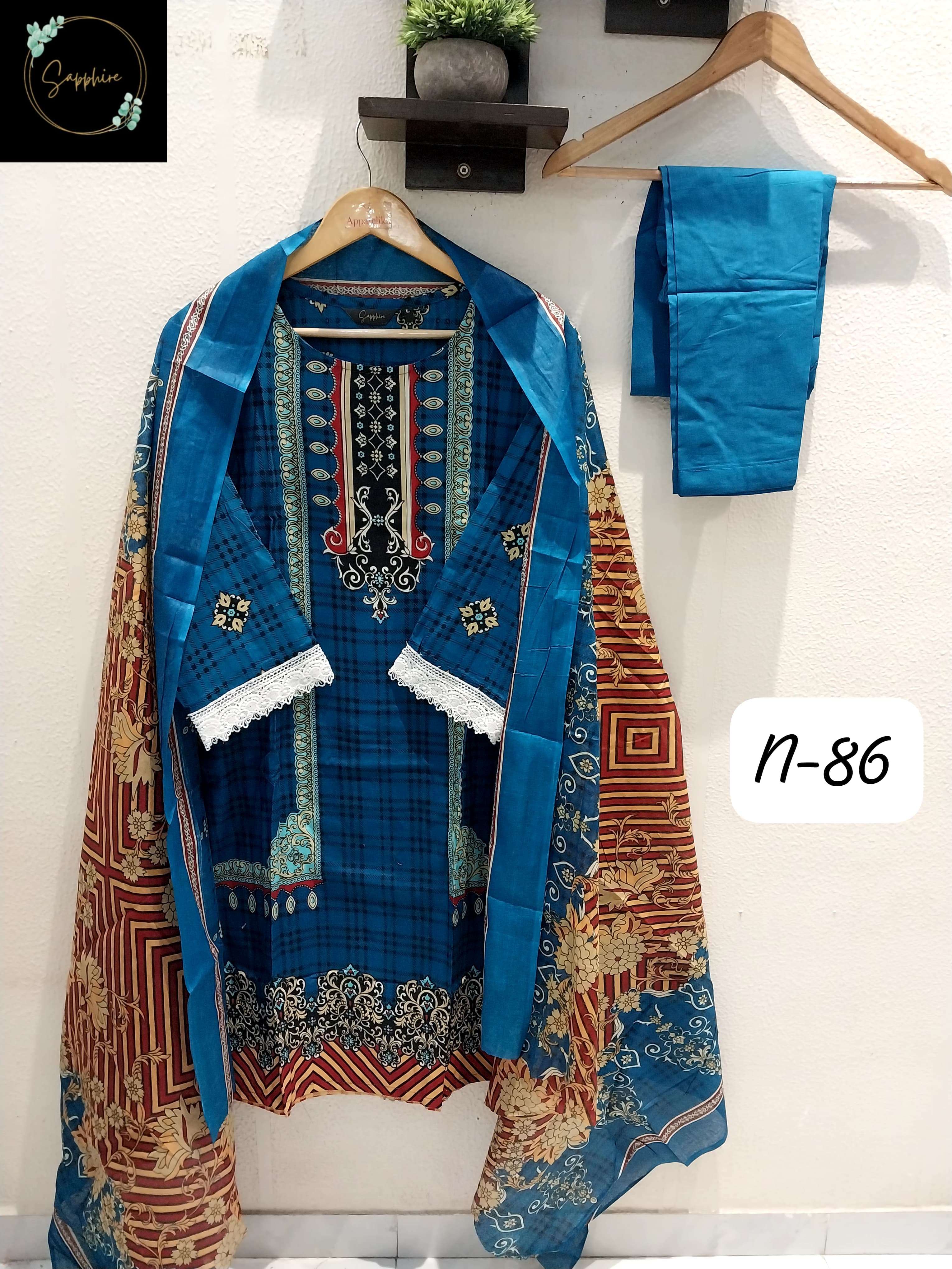 SAPPHIRE AGHA NOORAIN N 86 LAWN COTTON FANCY WORK SUIT