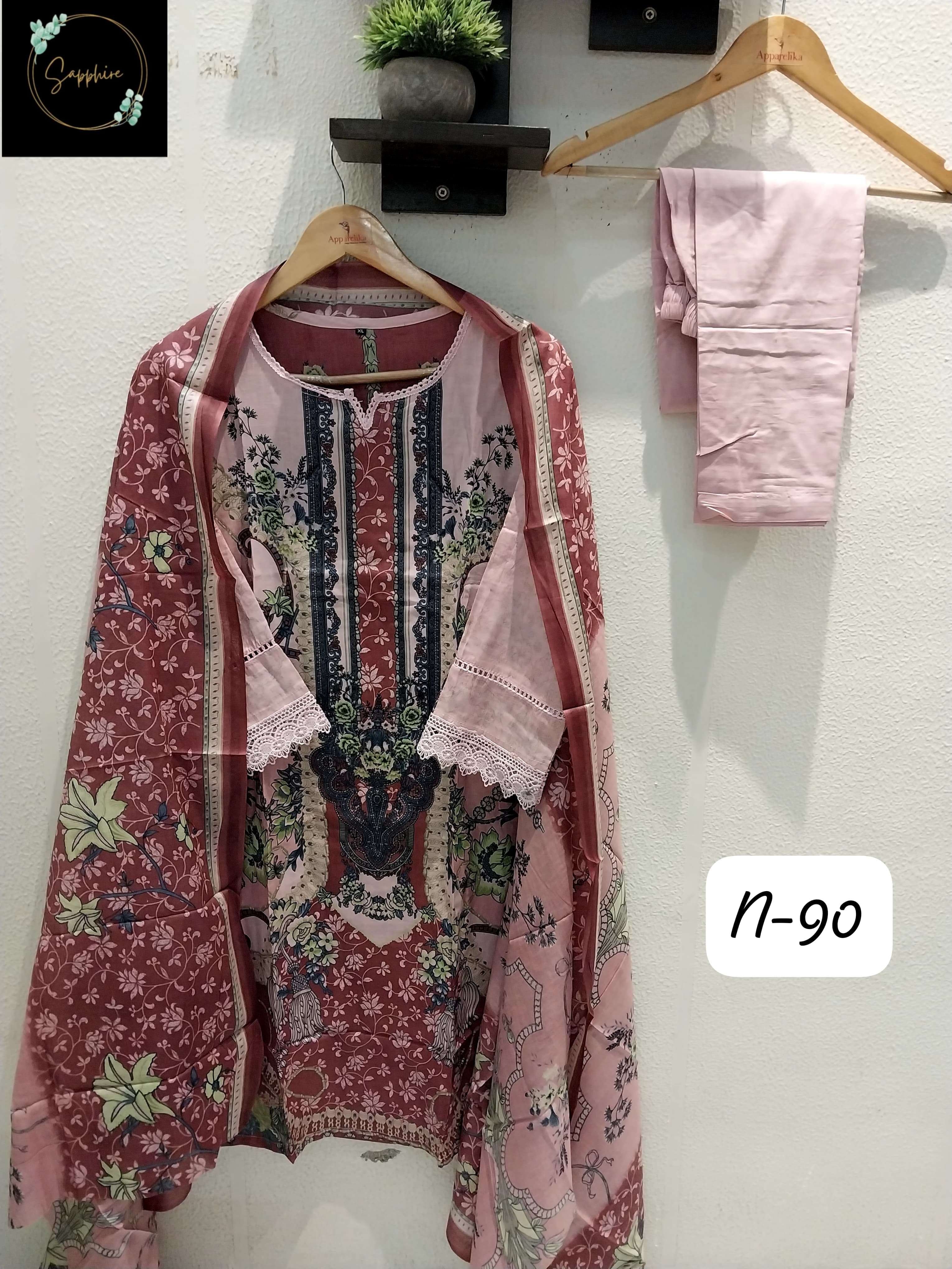 SAPPHIRE AGHA NOORAIN N 90 LAWN COTTON FANCY WORK SUIT