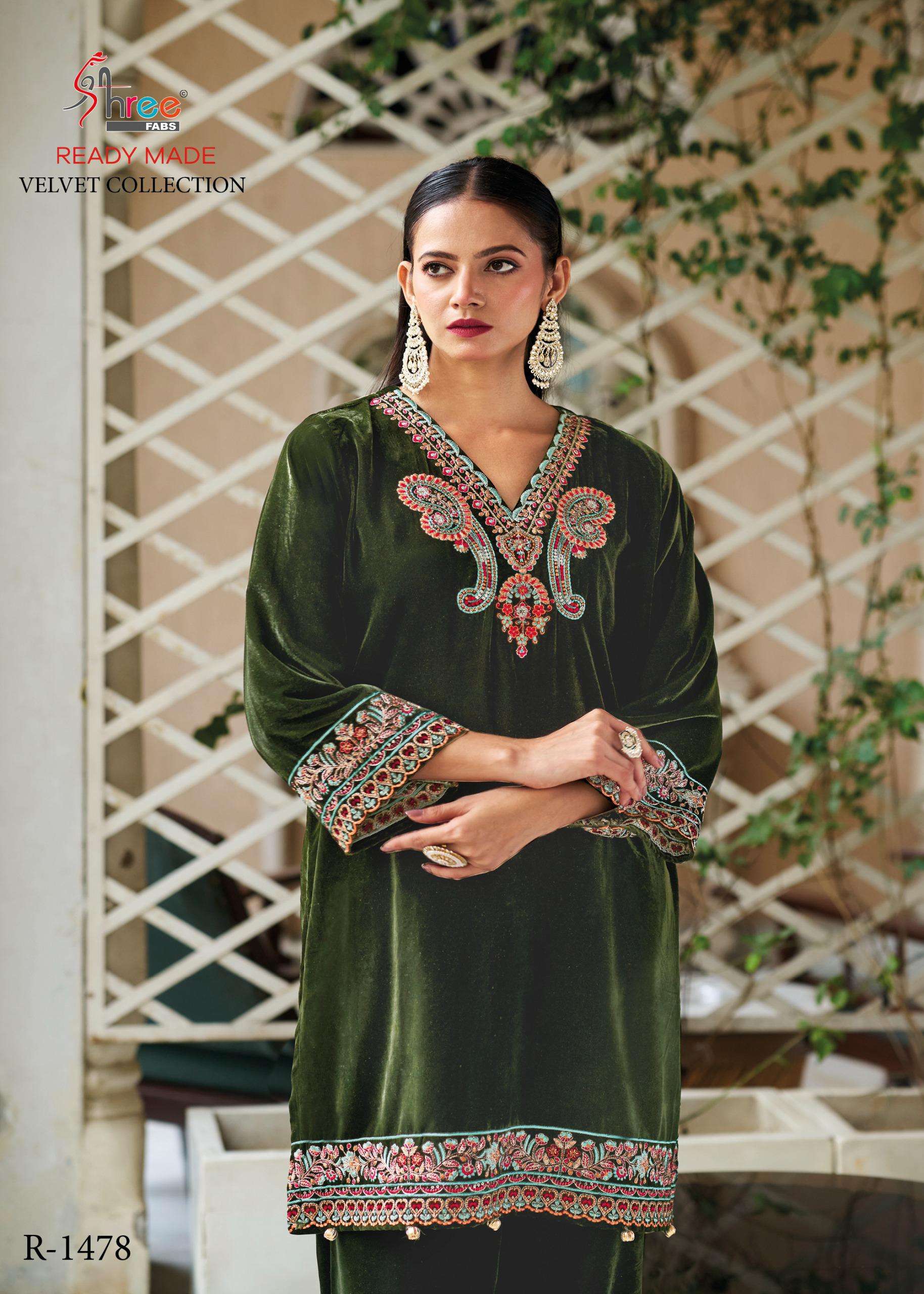SHREE FABS R  1478  VELVET EMBROIDERED KURTI WITH BOTTOM 