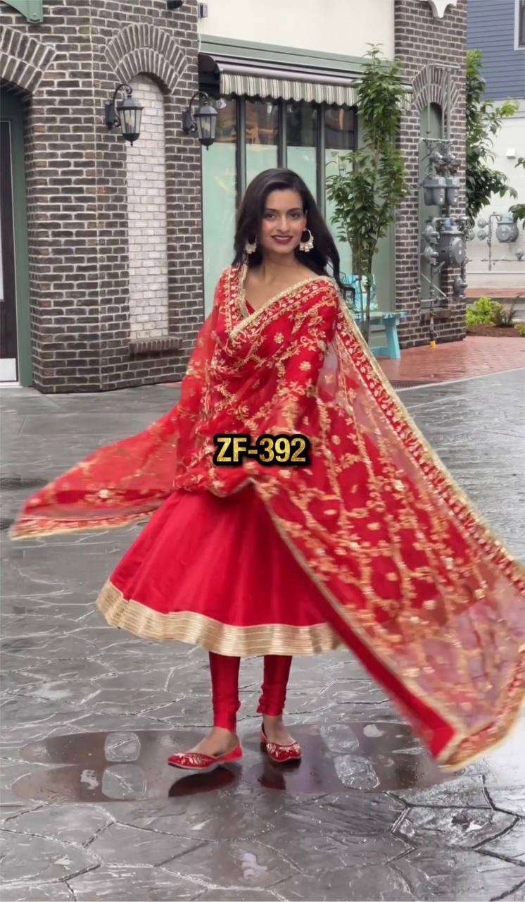 ZF 392 RED GEORGETTE FANCY GOWN SUIT