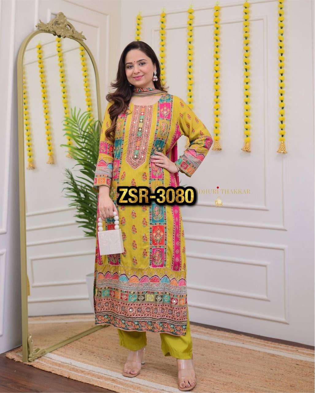 ZSR 3080 DIGITAL PRINT WITH FANCY WORK SUIT