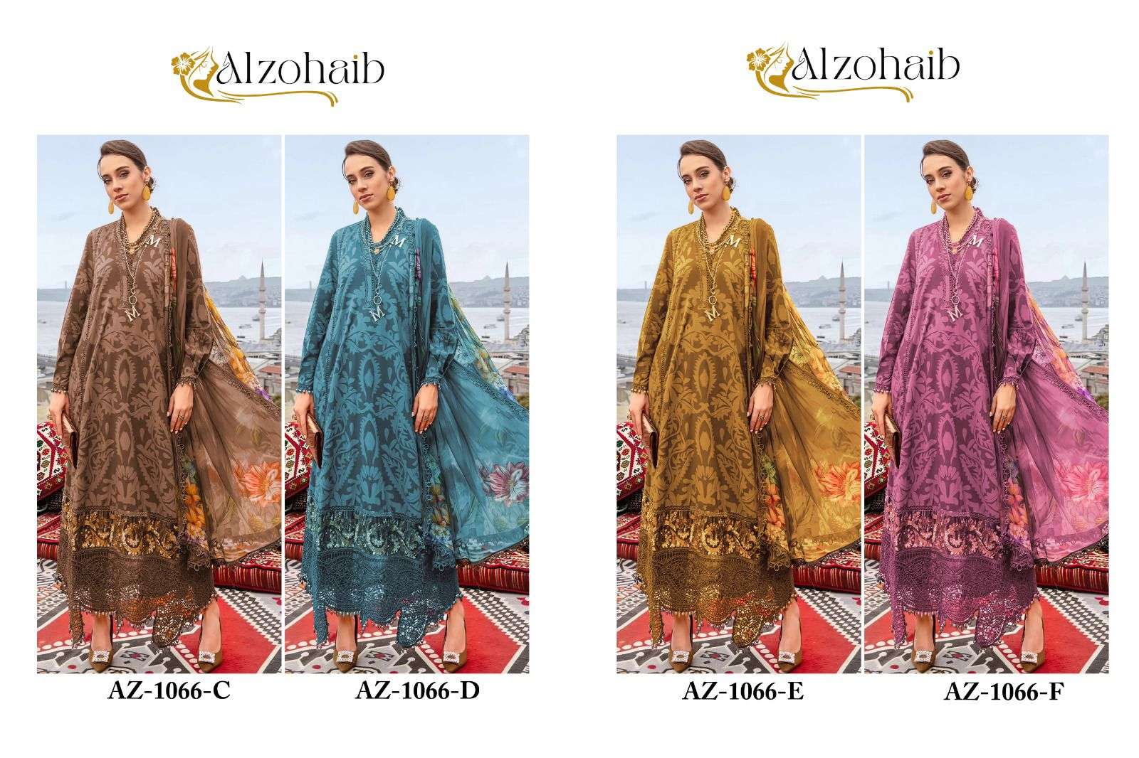 AL ZOHAIB DESIGN NO - 1066 CDEF PURE COTTON PRINT EMBROIDERED PAKISTANI SUIT