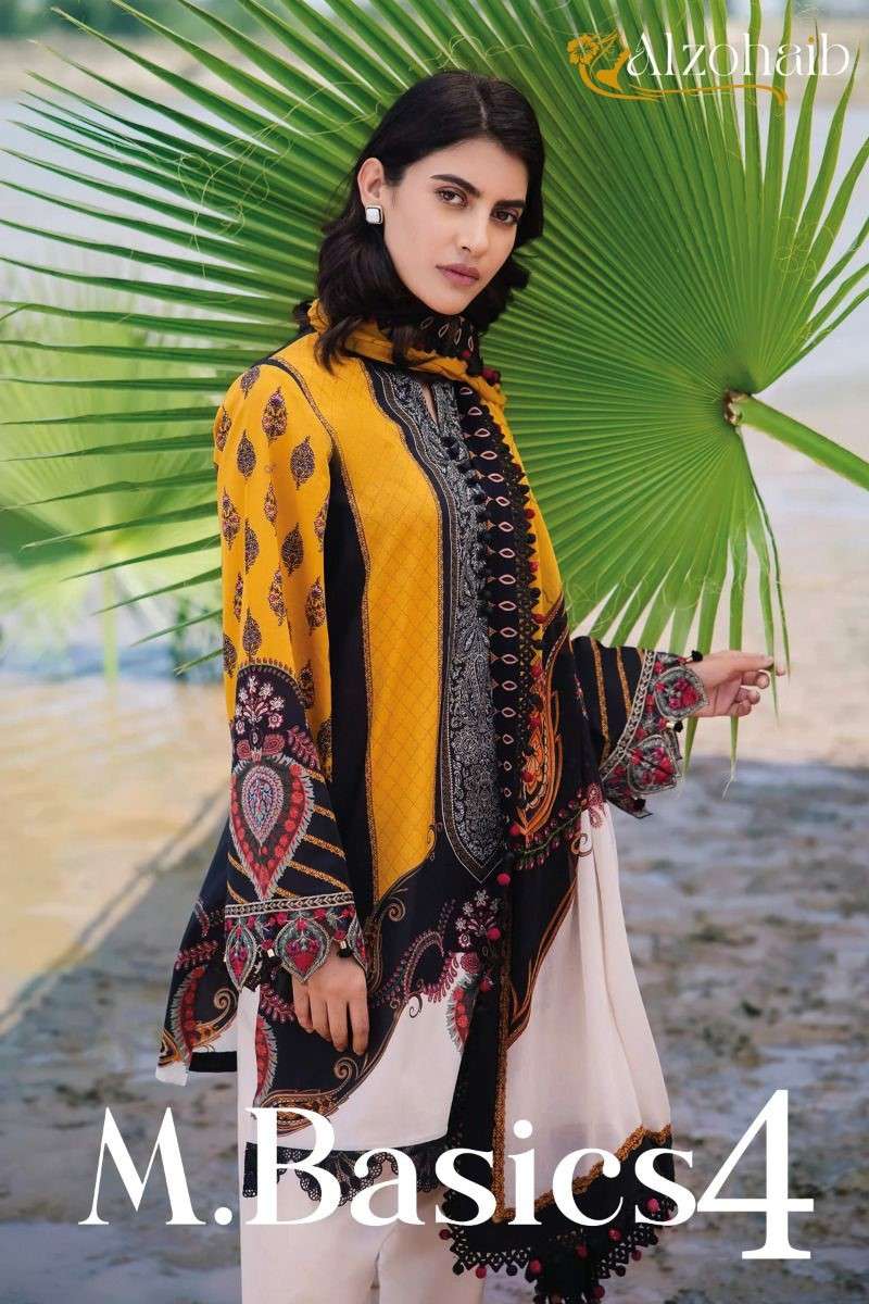 AL ZOHAIB M BASIC V-4 DESIGN NO - 1058 - 1059 PURE COTTON PRINT EMBROIDERED PAKISTANI SUIT