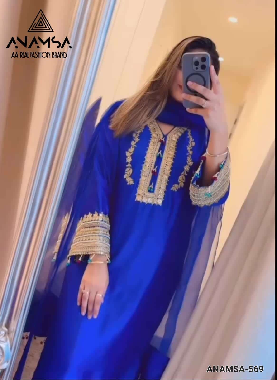 ANAMSA - 569 PURE FOX GEORGETTE HEAVY EMBROIDERED PARTY WEAR SUIT