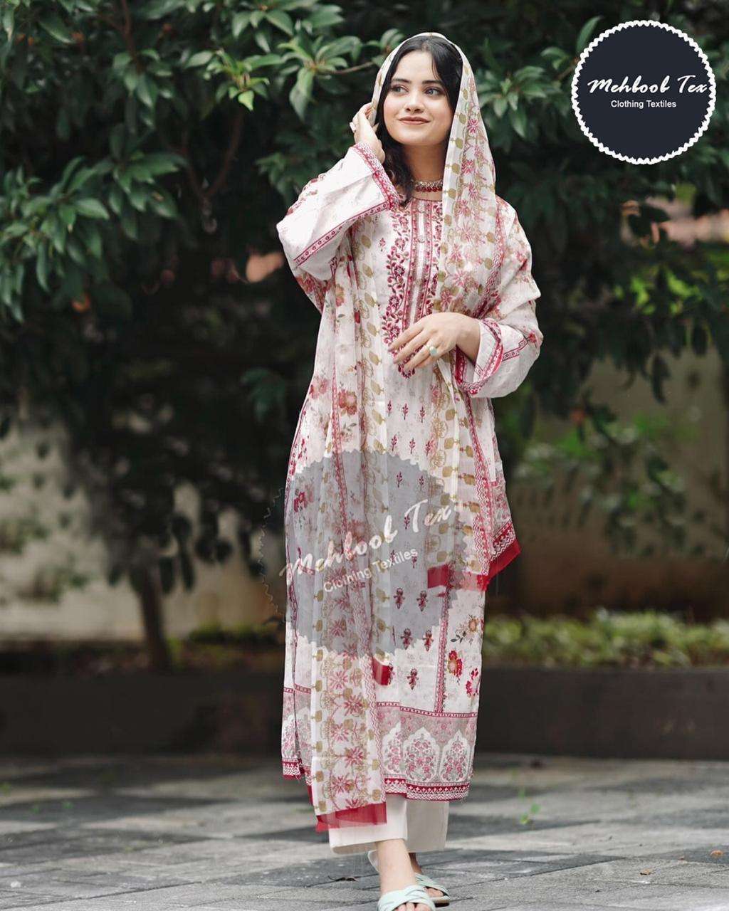 MEHBOOB TEX DESIGN NO - 1310 CHEVRON LUXURY LAWN COLLECTION SELF EMBROIDERED PARTY WEAR SUIT