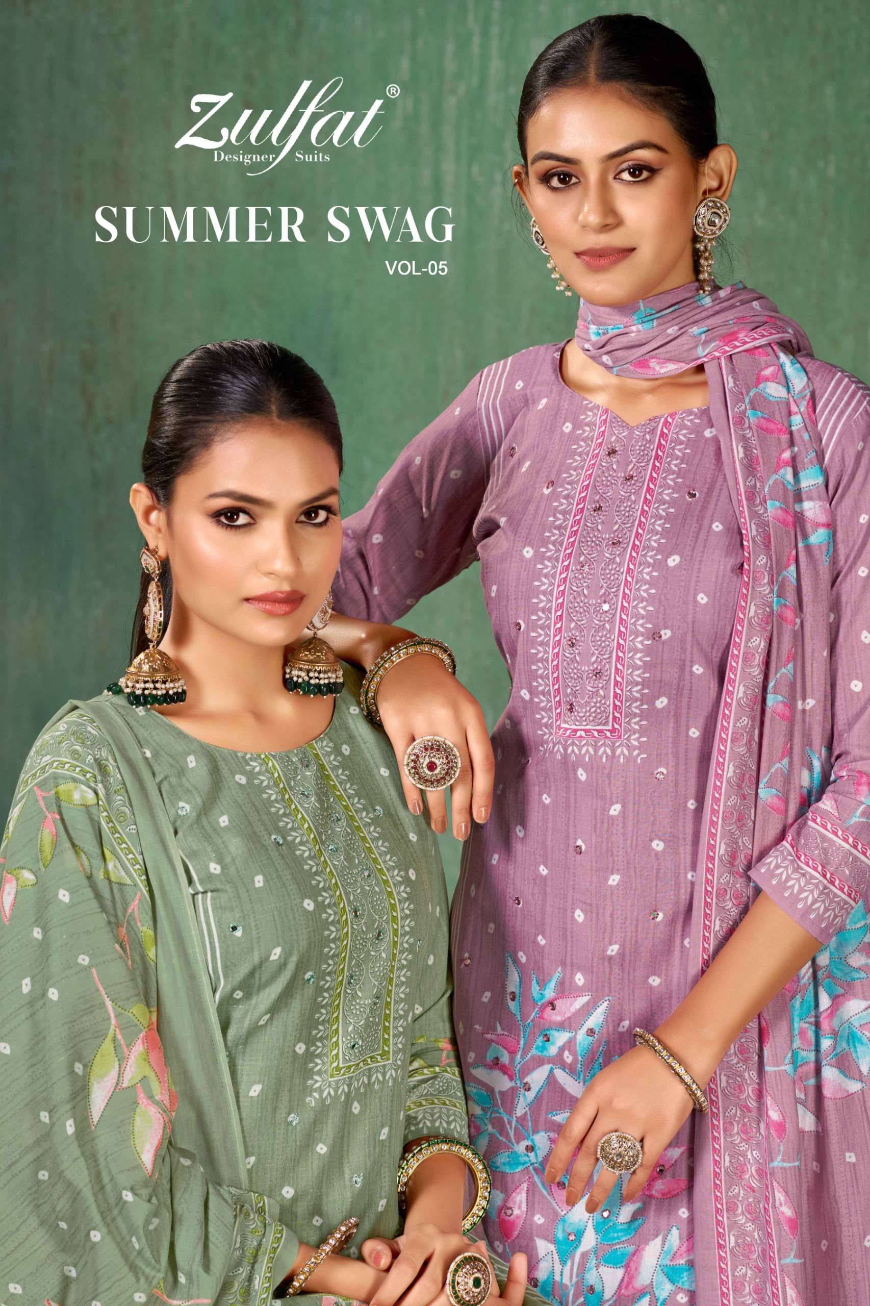 ZULFAT DESIGNER SUITS SUMMER SWAG VOL 5 COTTON PRINT WITH FANCY WORK SUIT