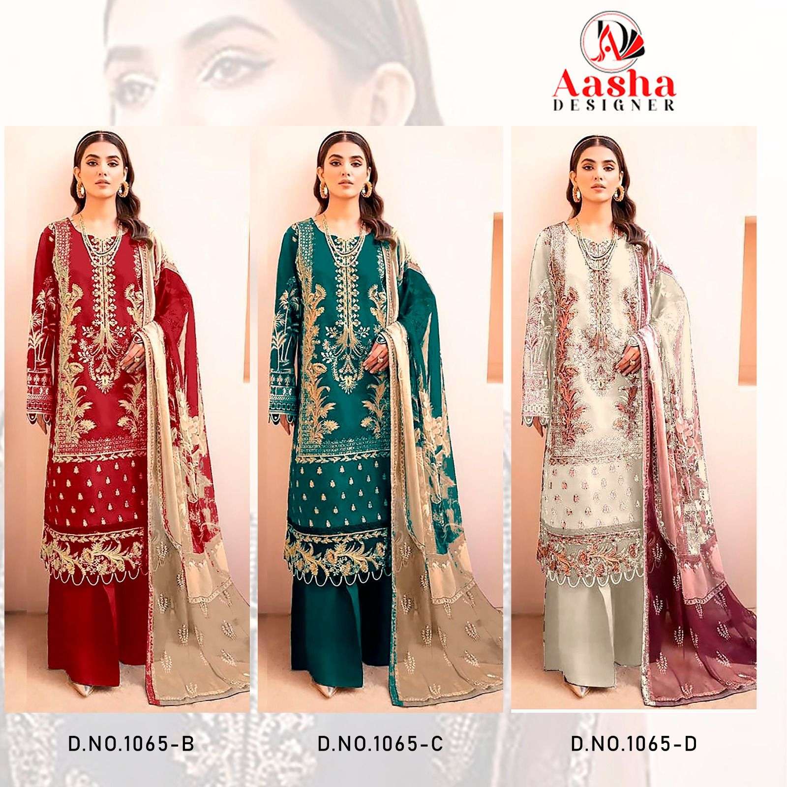 AASHA DESIGNER DESIGN NO - 1065 BCD PURE COTTON PRINT SELF EMBROIDERED SALWAR SUIT