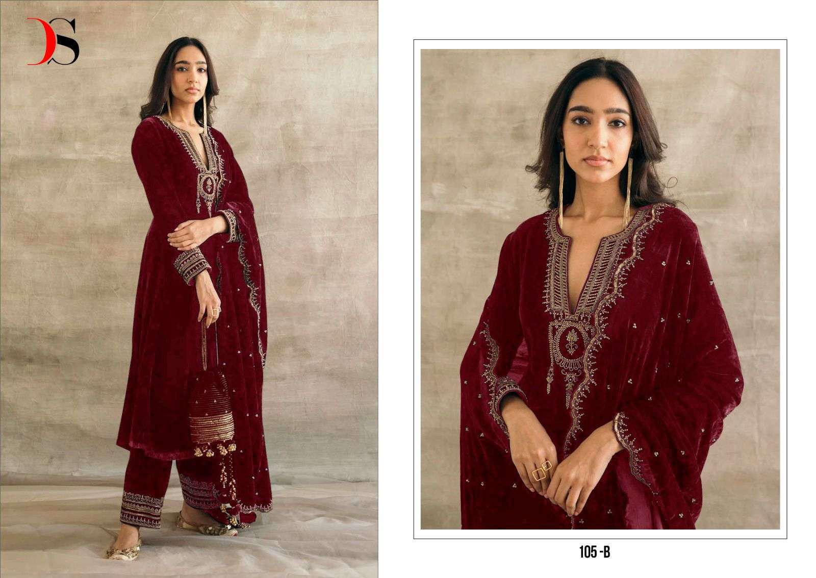 DEEPSY SUITS D 105 VELVET WITH HEAVY EMBROIDERY DESIGNER PAKISTANI SUIT