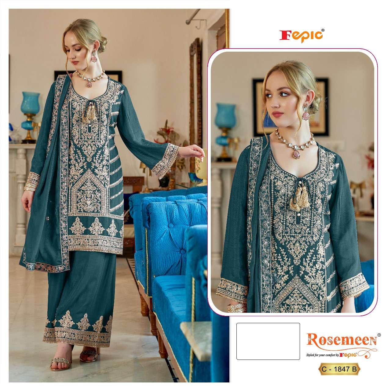 FEPIC ROSEMEEN C 1847 HEAVY EMBROIDERED PAKISTANI SUIT
