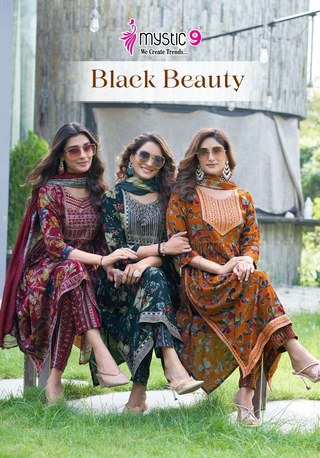 MYSTIC 9 BLACK BEAUTY VOL 3 NAIRA CUT PATTERN FANCY KURTI COMBO SET 
