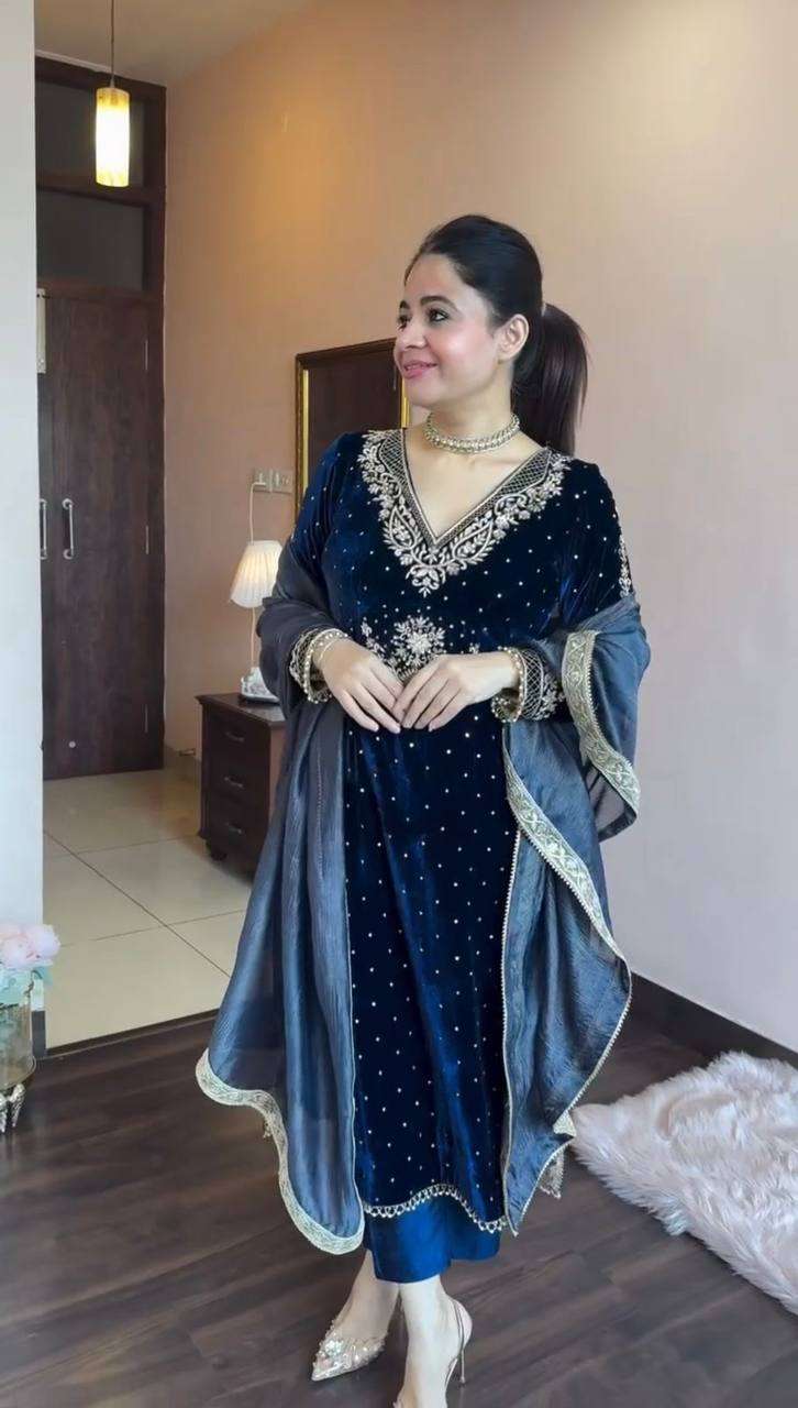 RTC 5771 VELVET DESIGNER KURTI WITH BOTTOM AND DUPATTA SET