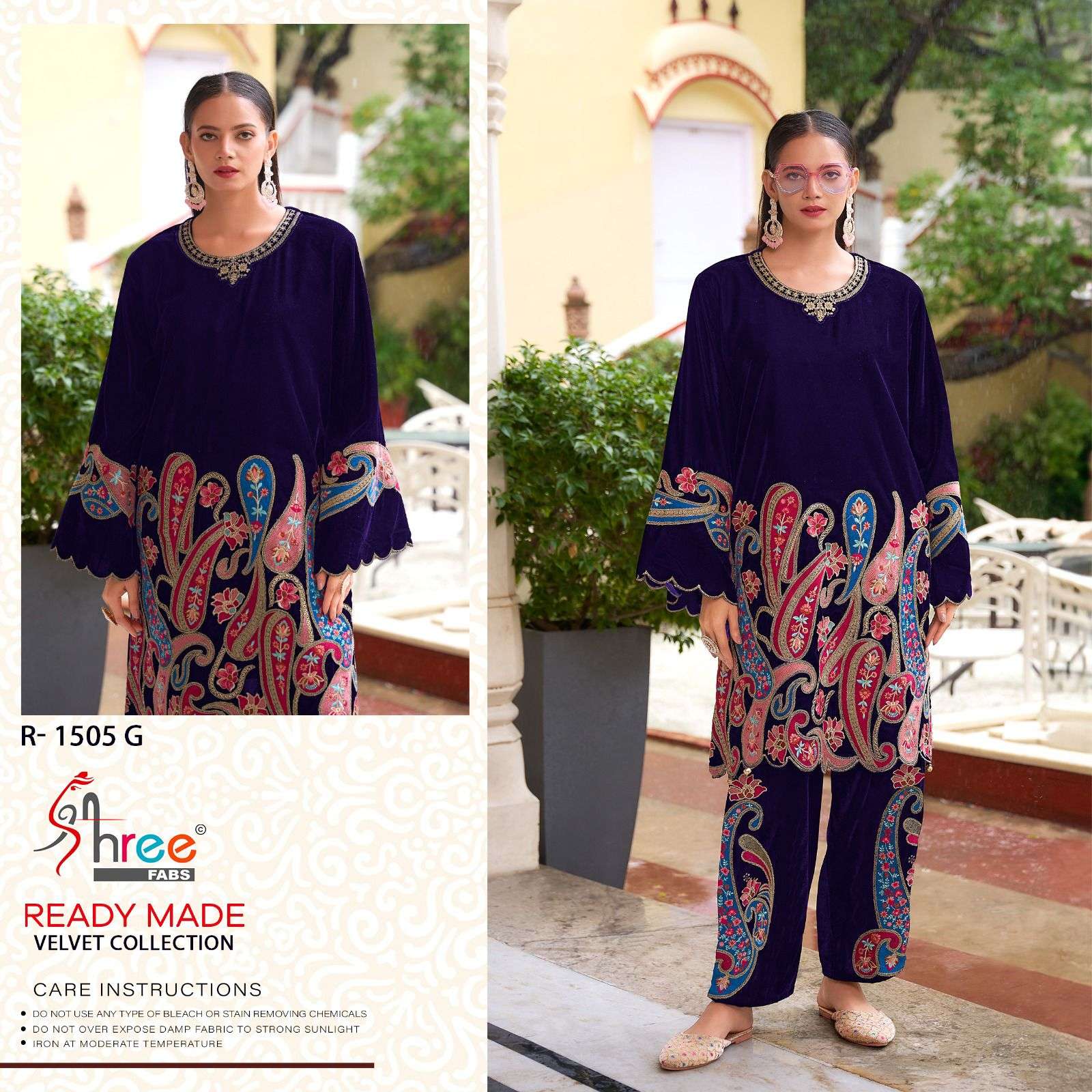 SHREE FABS R 1505 VELVET DESIGNER PAKISTANI STYLE KURTI WITH BOTTOM