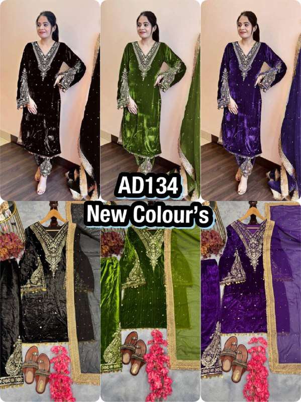 AD 134 VELVET HEAVY SEQUENCE DESIGNER PAKISTANI STYLE SUIT