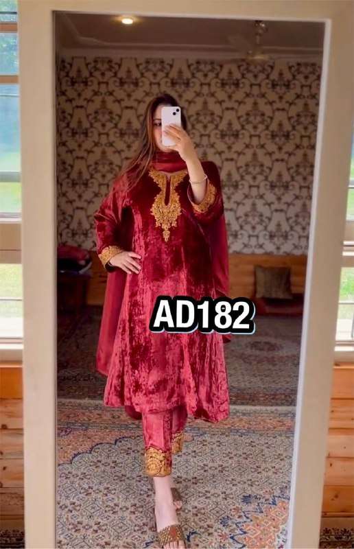 AD 182 MAROON VELVET DESIGNER PARTY WEAR SUIT