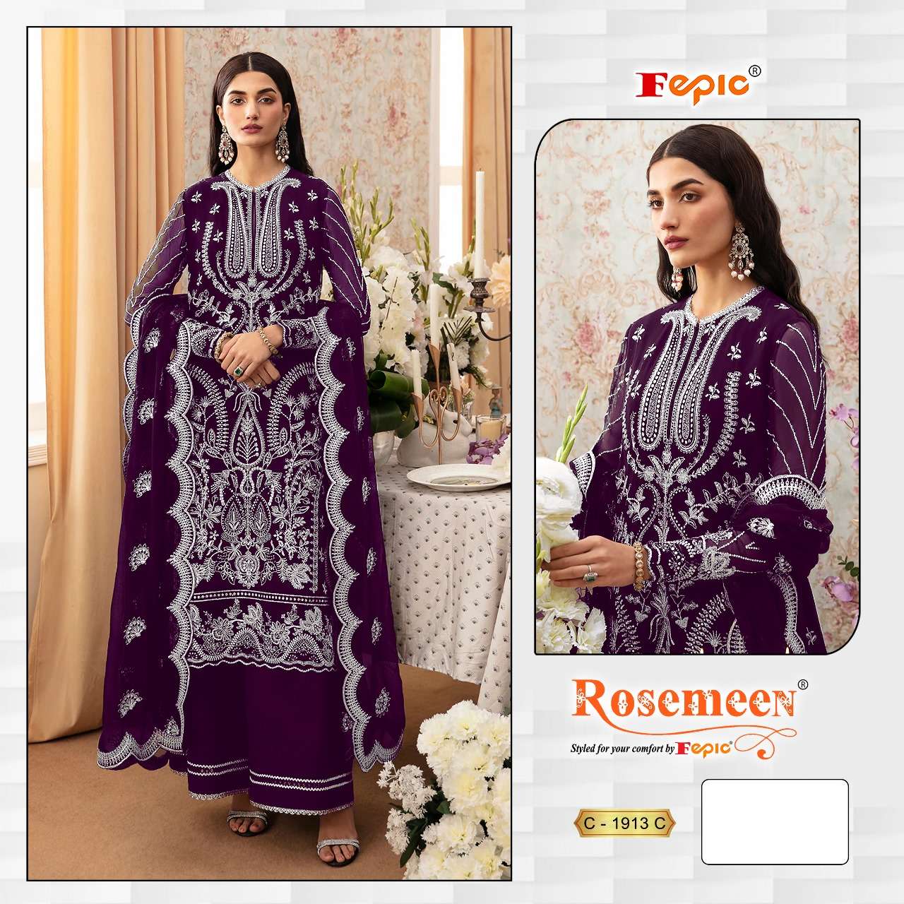 FEPIC ROSEMEEN C 1913 GEORGETTE EMBROIDERED PAKISTANI SUIT