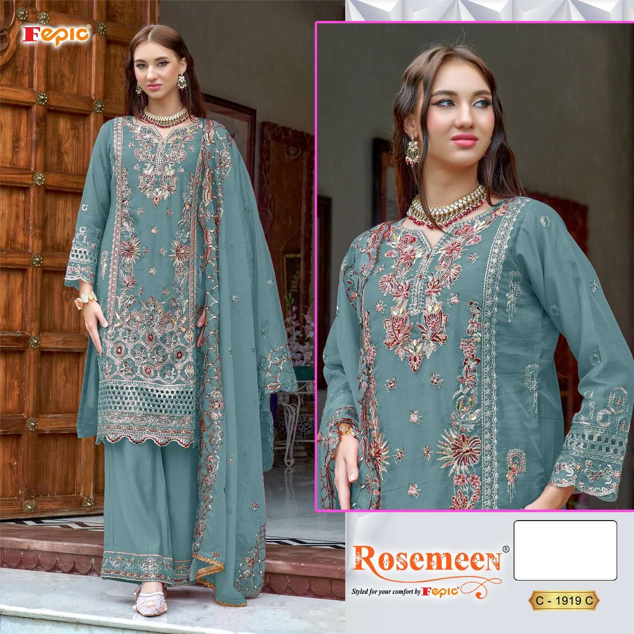FEPIC ROSEMEEN C 1919 ORGANZA EMBROIDERED PAKISTANI SUIT