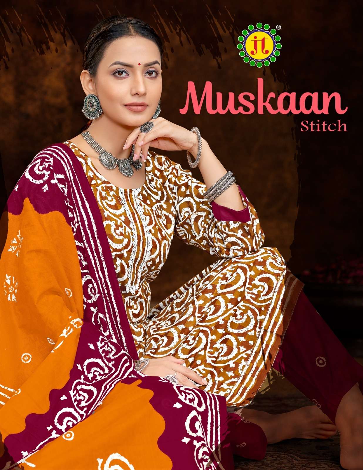JT MUSKAN COTTON BATIK PRINT LADIES KURTI COMBO SET 