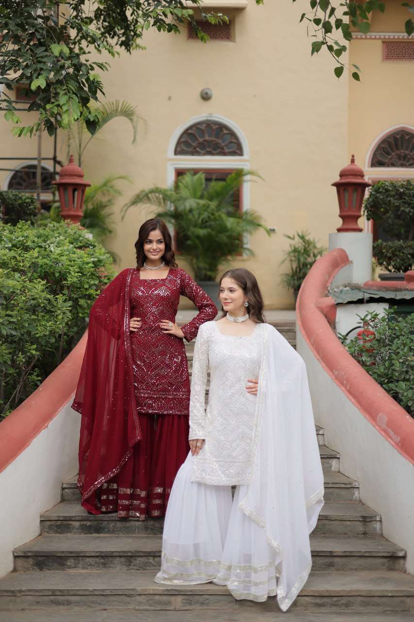  KA 1133 GEORGETTE HEAVY GORGEOUS DESIGNER WEDDING WEAR SHARARA SUIT