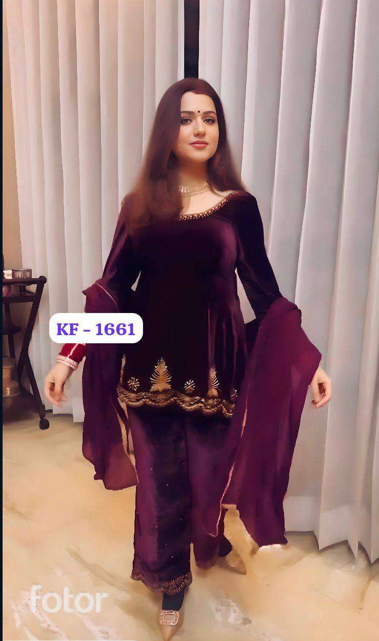  KF 1661 VELVET DESIGNER LOOK TOP WITH PANT AND DUPATTA SET