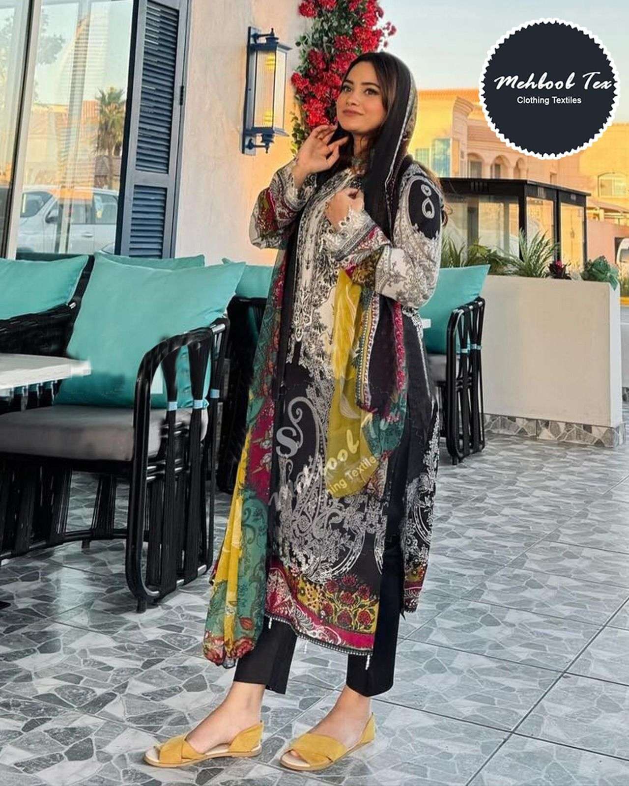 MEHBOOB TEX DESIGN NO - 1340 A-D PURE COTTON PRINT EXCLUSIVE EMBROIDERED SALWAR SUIT