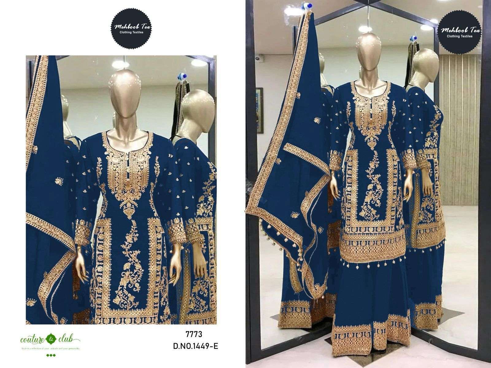 MEHBOOB TEX DESIGN NO - 1449 VELVET HEAVY EMBROIDERED BEAUTIFUL DESIGN READYMADE PARTY WEAR SUIT