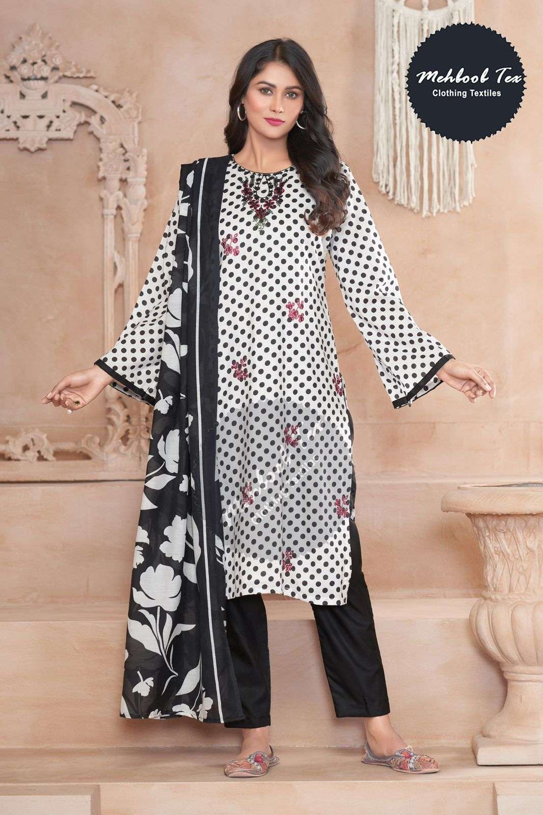 MEHBOOB TEX DESIGN NO - 1454 - 1456 LAWN SELF HEAVY EMBROIDERED PARTY WEAR SUIT