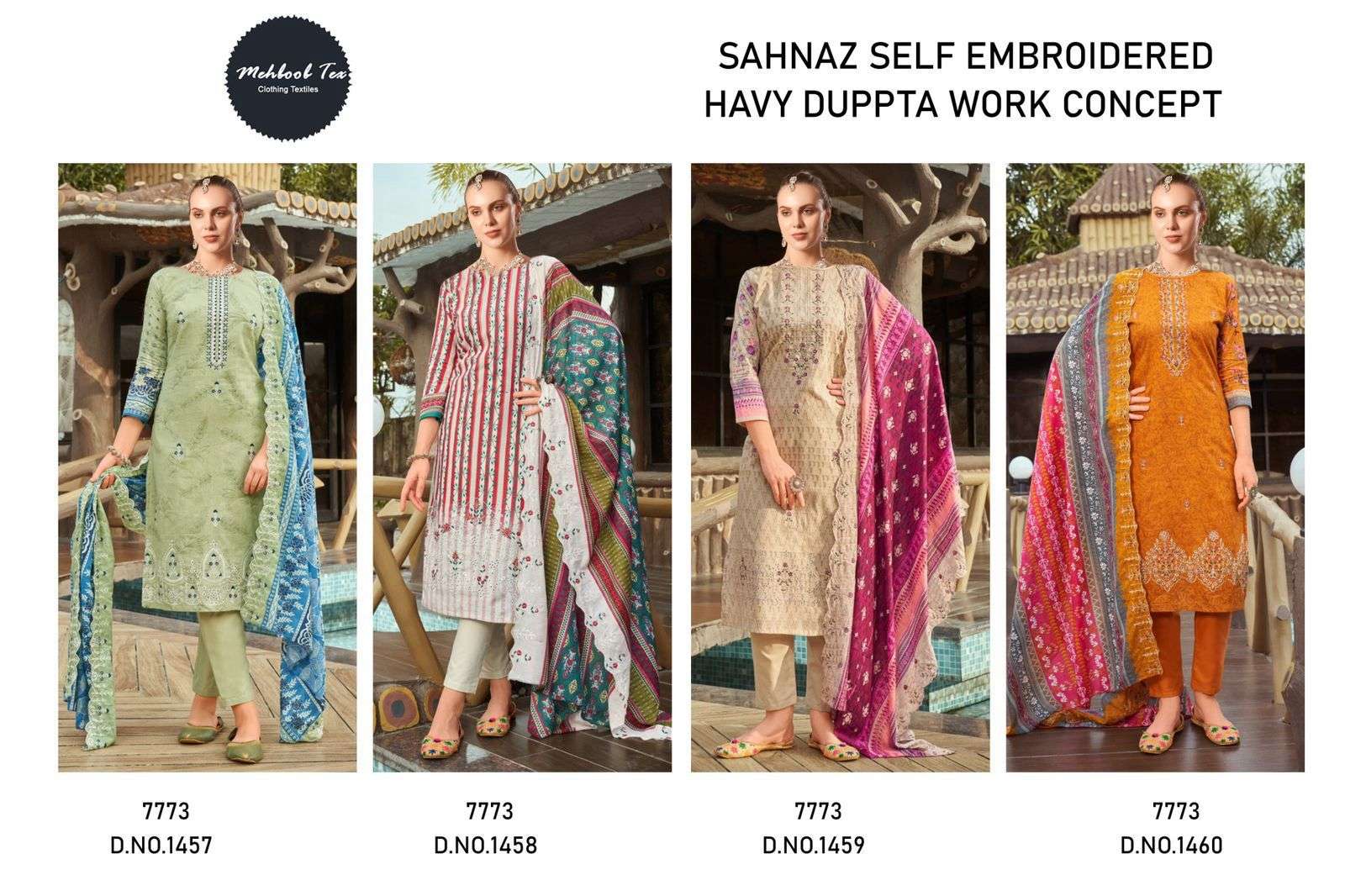 MEHBOOB TEX DESIGN NO - 1457-1458-1459-1460 PURE COTTON PRINT SELF EMBROIDERED PAKISTANI SALWAR SUIT