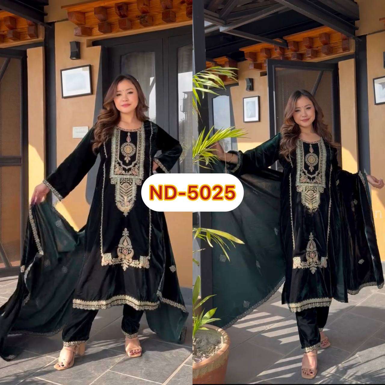 ND 5025 VISCOSE VELVET EMBROIDERY DESIGNER WORK SUIT