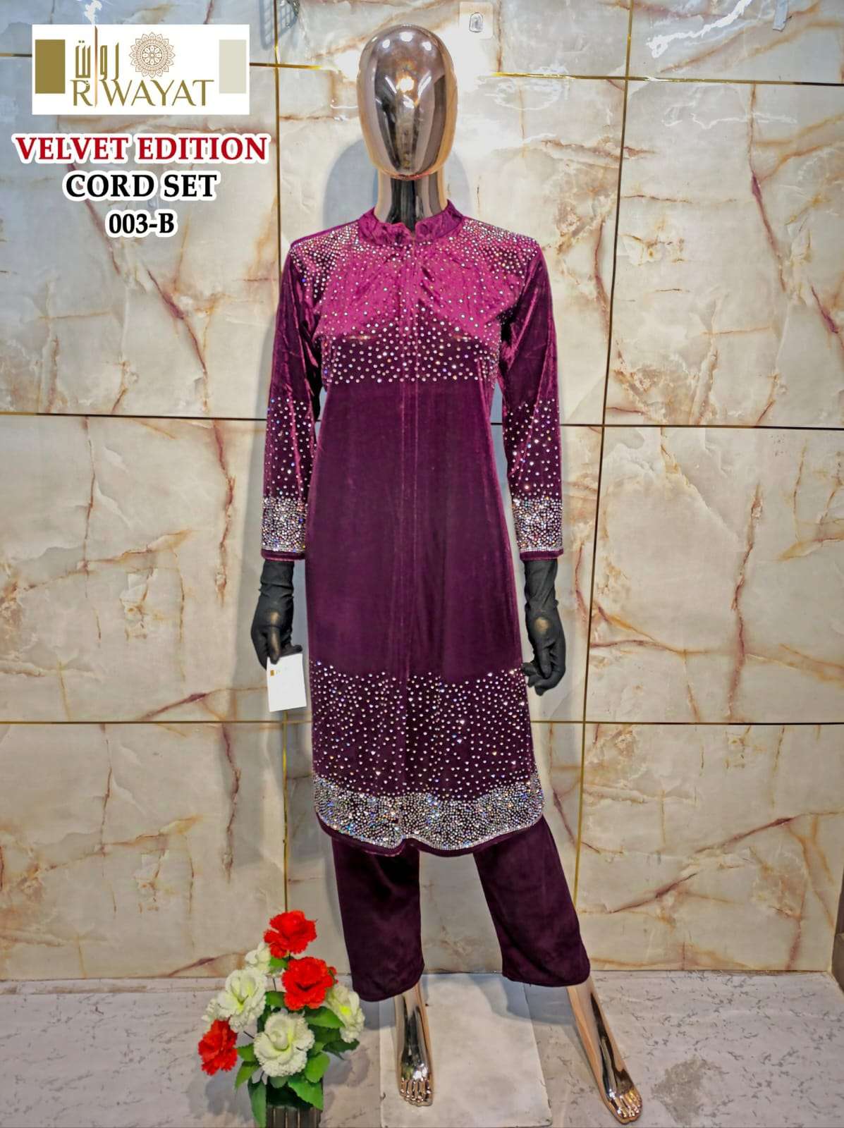 RIWAYATVELVET EDITION D NO 003 FANCY DESIGNER WORK KURTI WITH BOTTOM SET