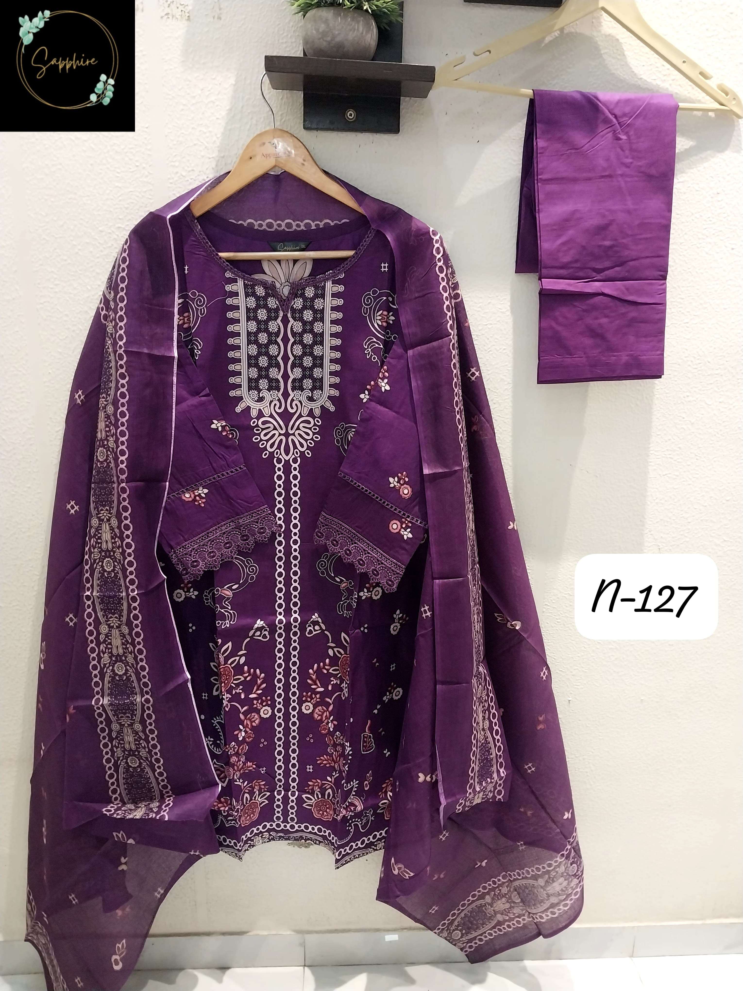 SAPPHIRE AGHA NOORAIN N 127 LAWN COTTON FANCY WORK SUIT