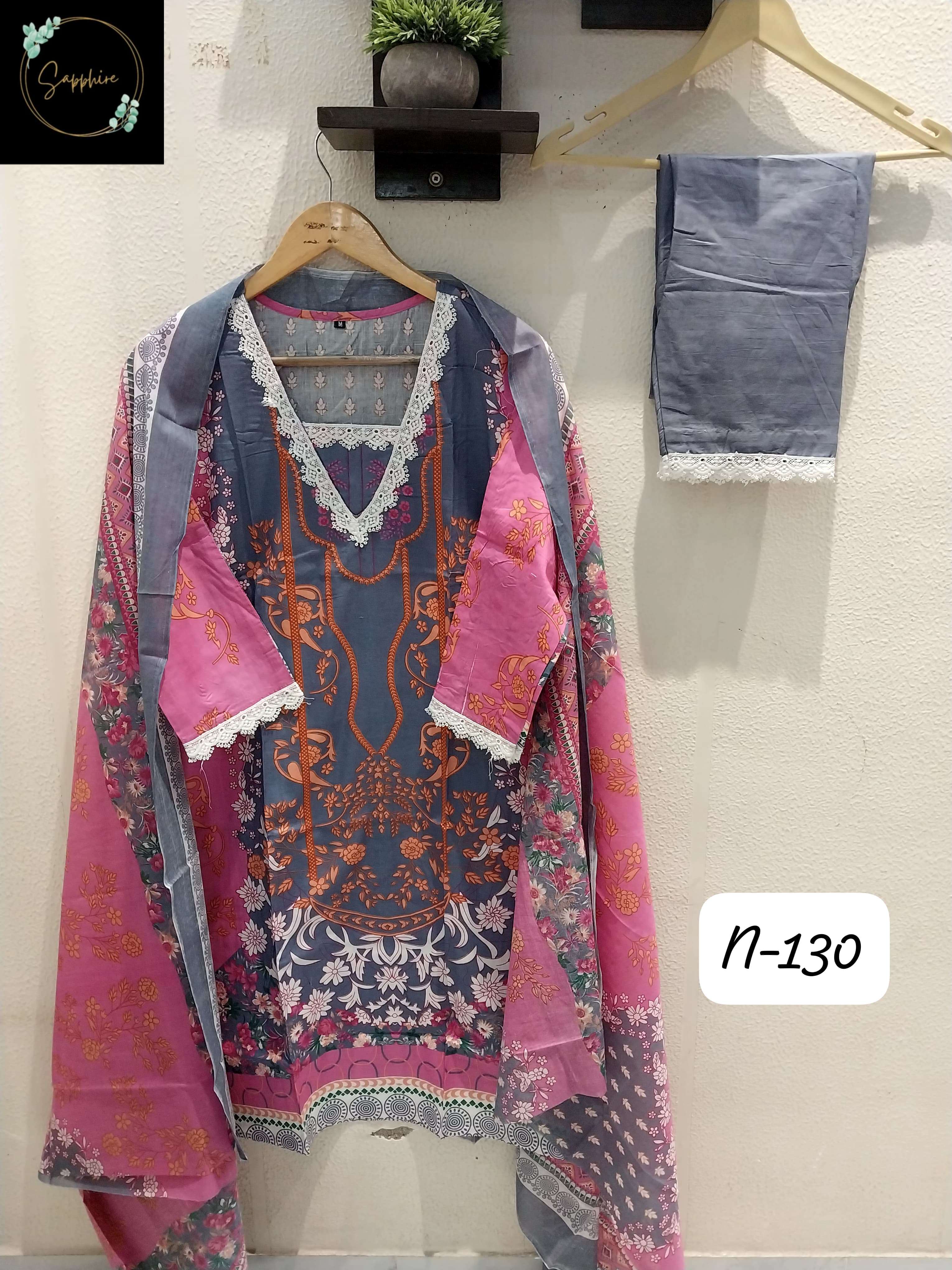 SAPPHIRE AGHA NOORAIN N 130 LAWN COTTON FANCY DESIGNER WORKS SUIT