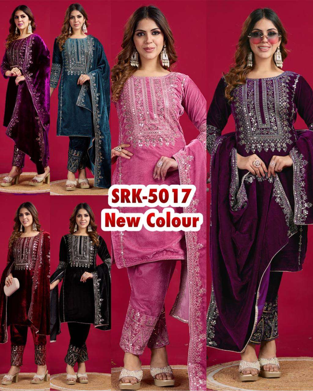 SRK 5017 VELVET DESIGNER KURTI WITH BOTTOM AND DUPATTA SET