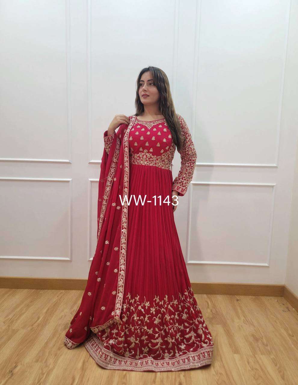 WW 1143 GEORGETTE HEAVY DESIGNER GOWN SUIT