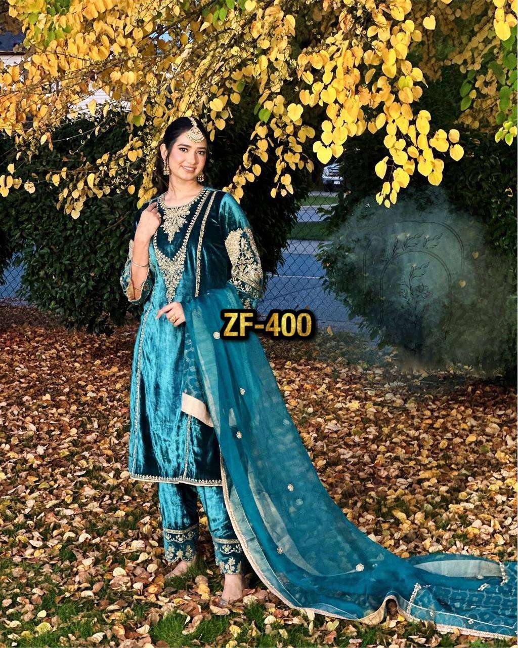 ZF 400 VELVET WITH BEAUTIFUL EMBROIDERY DESIGNER SUIT