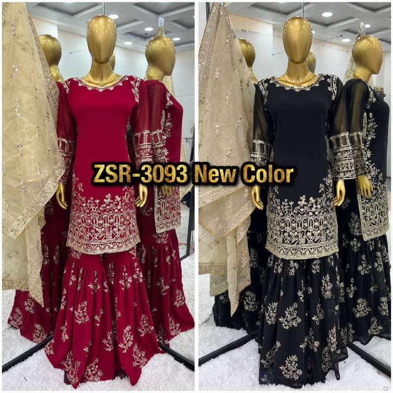 ZSR 3093 GEORGETTE HEAVY DESIGNER TOP WITH SHARARA AND DUPATTA SET