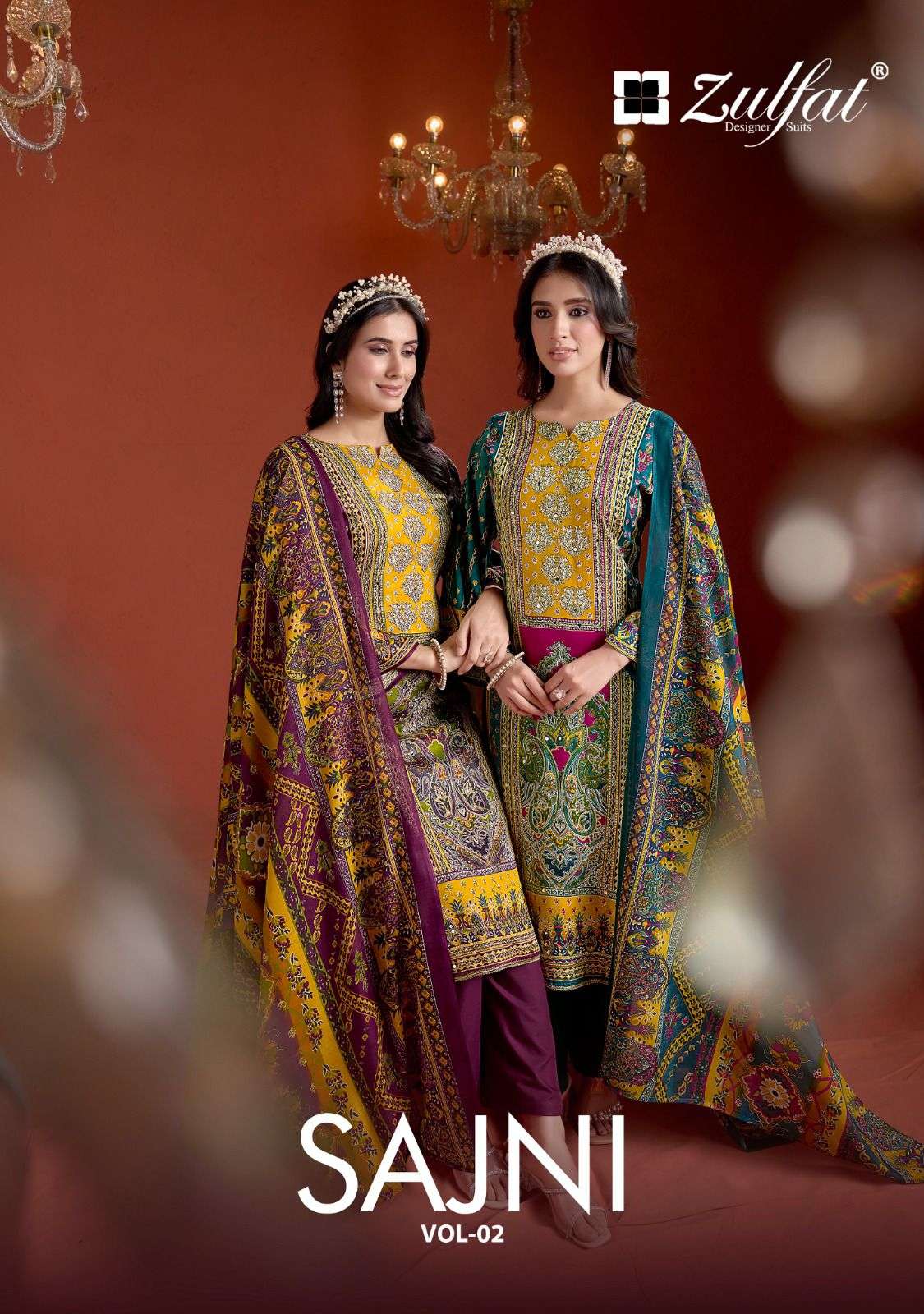 ZULFAT DESIGNER SUITS SAJNI VOL 2 JAM COTTON PRINT WITH FANCY WORK SUIT