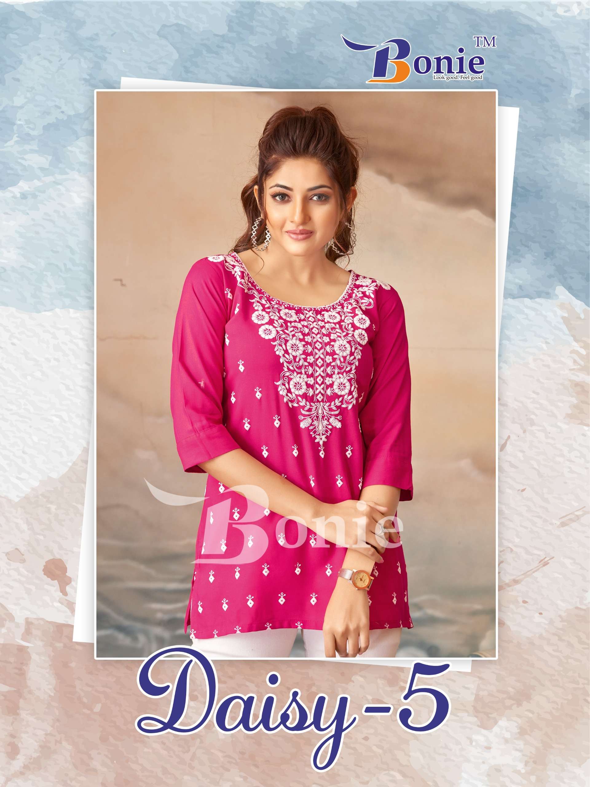  BONIE DAISY VOL 5 RAYON FANCY LUCKNOWI WORKS SHORT KURTI