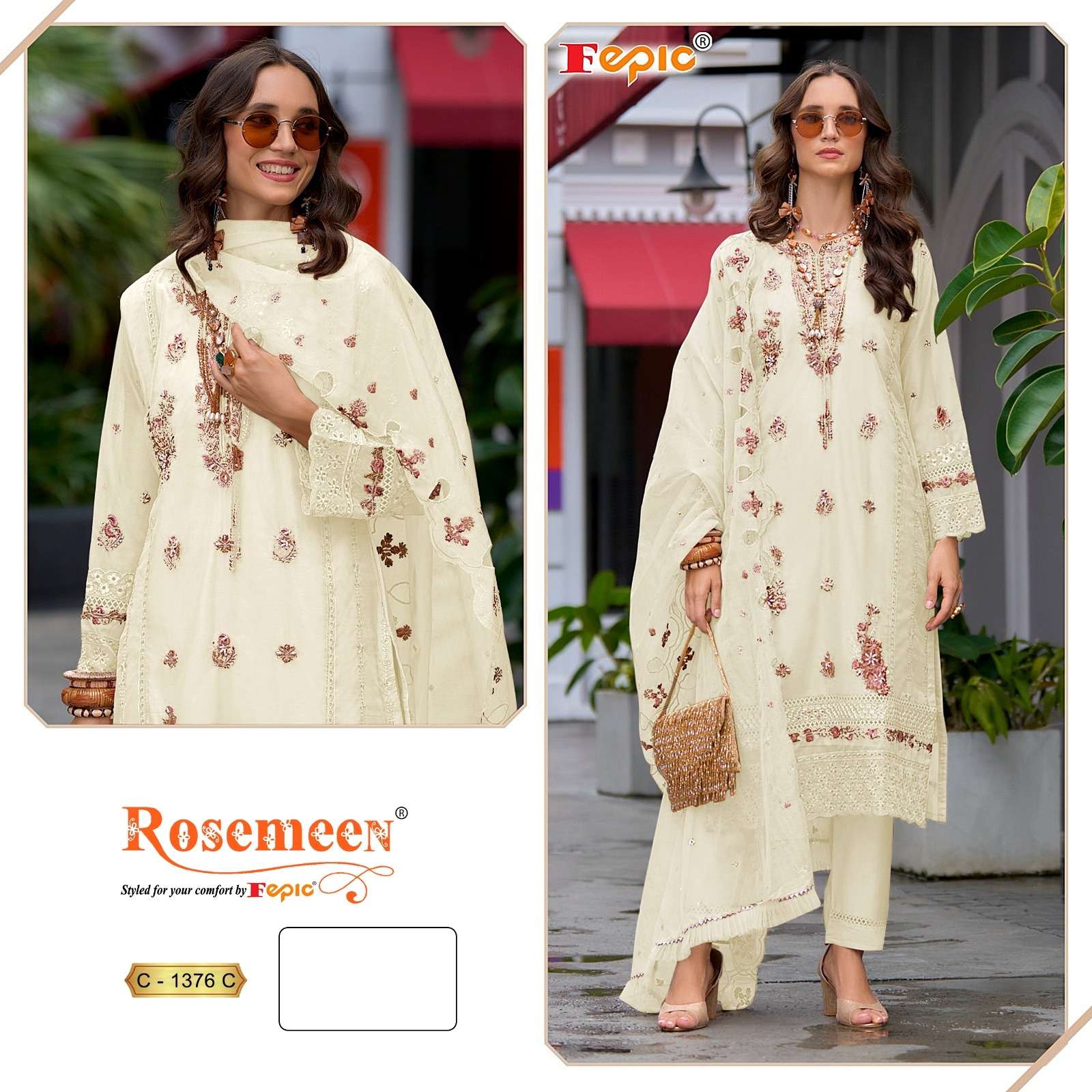 FEPIC ROSEMEEN C 1376 ORGANZA EMBROIDERED PAKISTANI SUIT