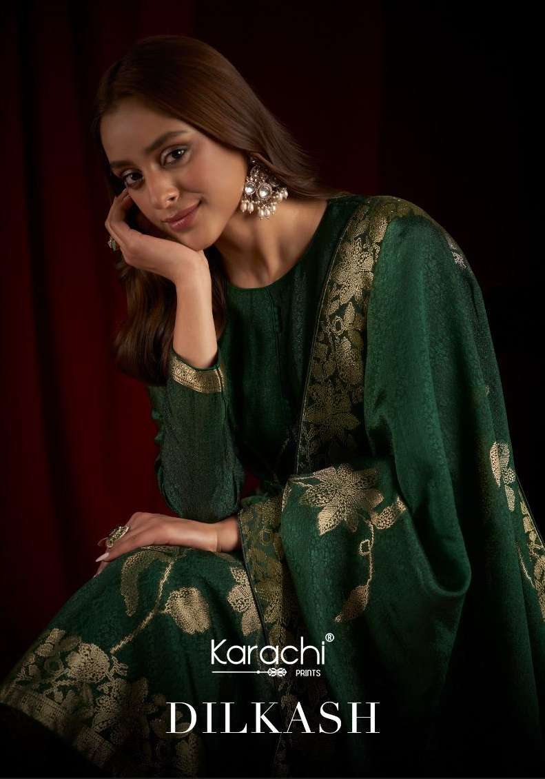 KARACHI SUITS DILKASH SILK JACQUARD DESIGNER WORK SUIT